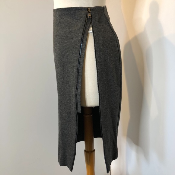Three Dots Dark Grey Front Asymmetrical Zip Skirt - Picture 4 of 12